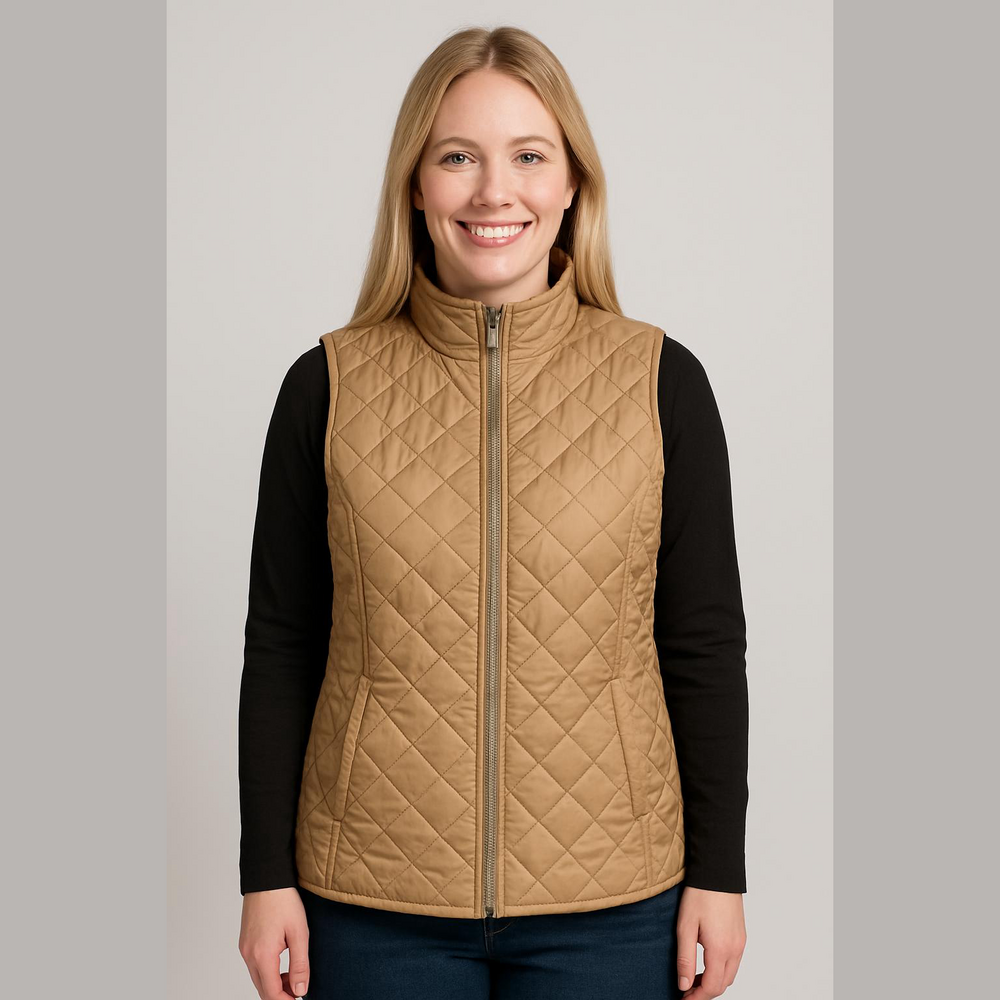 Van Heusen Women's Quilted Vest Olive Full Zip with pink lining size medium - Picture 9 of 9